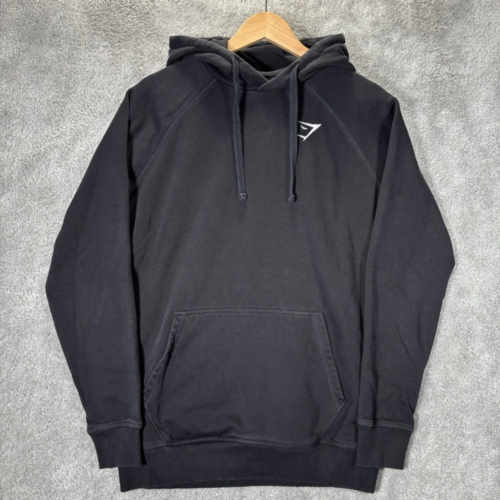 Gymshark Crest Hoodie‎ Sweatshirt Mens S Pullover Black Fleece Logo Athletic Gym